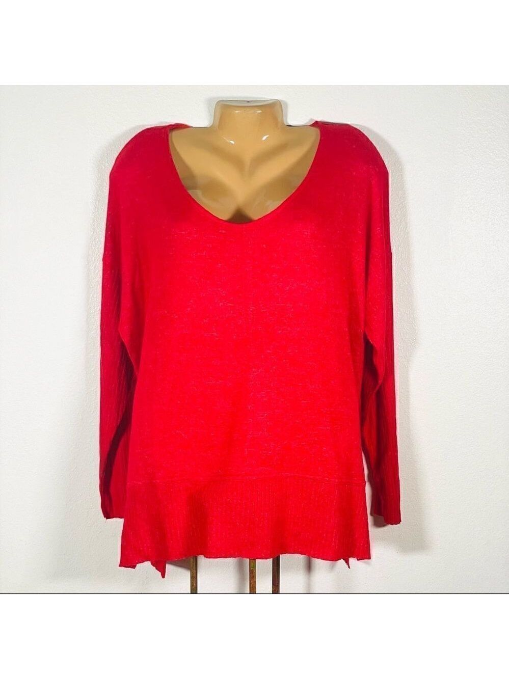 NWT Per Se 1X Plus Size Vibrant Red Coral Super Soft Long Sleeve Sweater